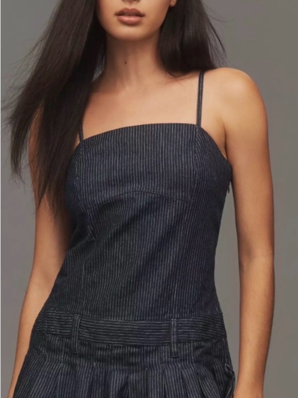 Pilcro Navy Pinstripe Midi Dress with Spaghetti Straps